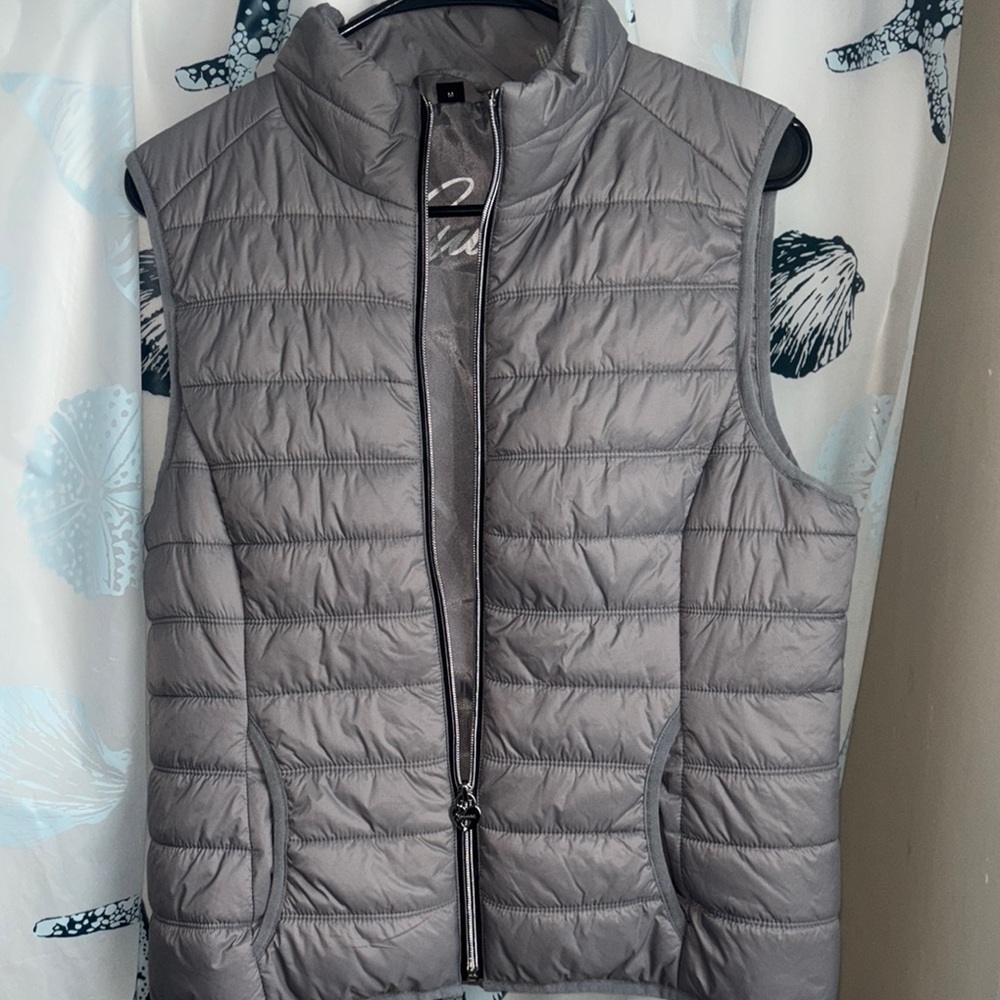 Guess Gray Quilted Puffer Vest with Stand-Up Collar